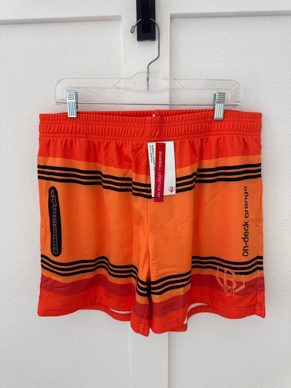 Baseball Lifestyle 101 Crayon On-Deck Orange Adult Shorts Mens Large NWT